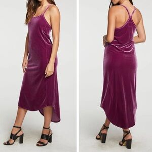 Chaser NWT Stretch Velvet Midi Dress Purple Racerback Hi-lo Dress Women’s Small